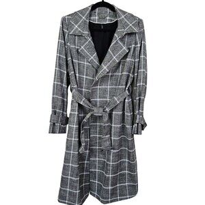 White House Black Market Plaid Trench Coat Size Medium Belted Waist Lined
